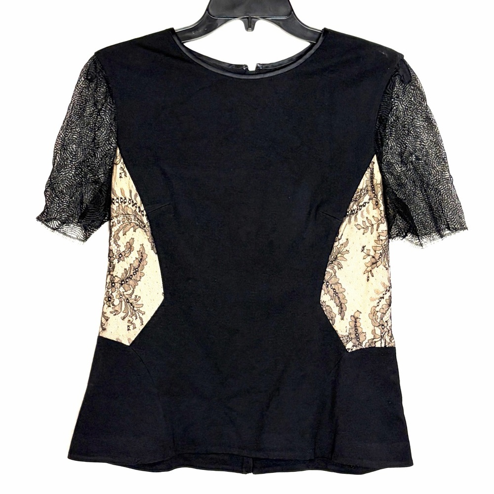 Jason Wu Women’s 8 Black Top Lace Sleeves Side Panels Zip Rayon Nylon Silk Lined